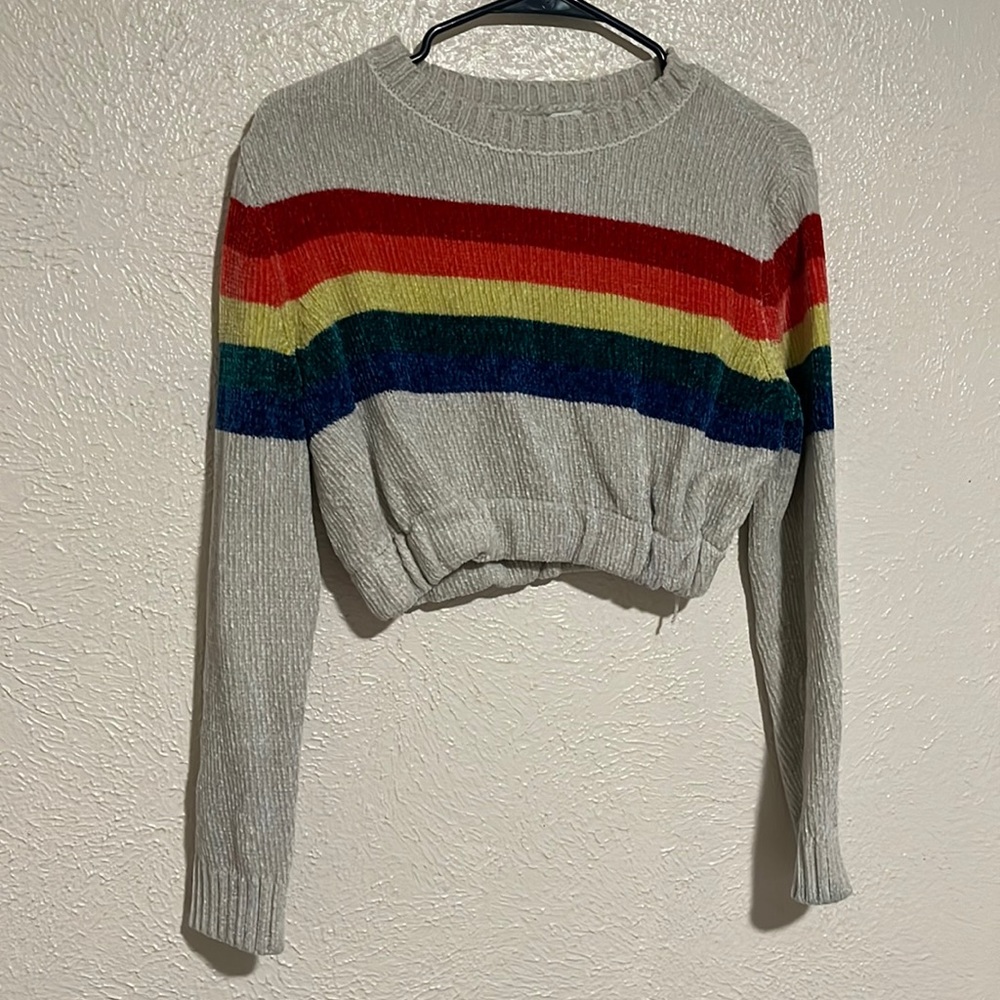 Very soft, 80’s like, cropped sweater with rainbow